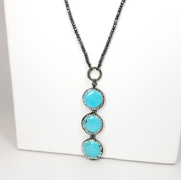 Turquoise Crystals Hematite Choker Necklace - Picture 7 of 13